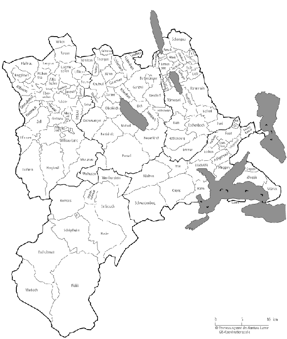 Übersichtskarte des Kantons Luzern mit Gemeindegrenzen (Stand 1.1.2013)