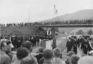 Einweihung der Ausfallstrasse Luzern-Süd durch einen Geistlichen, Bauetappe 1954/1955.