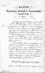 Auszug aus dem Verhandlungsprotokoll des Regierungsrates vom 12. August 1885