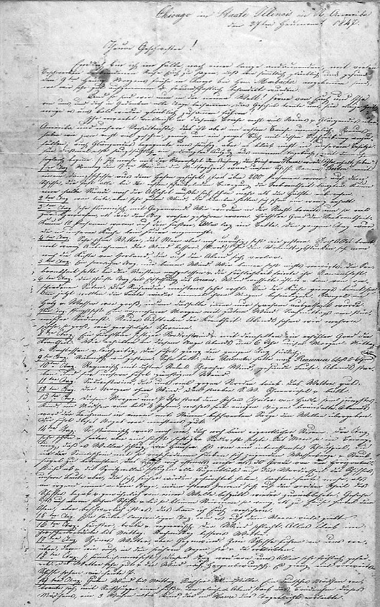 Brief des Auswanderers Anton Unternährer aus Chicago, 1847
