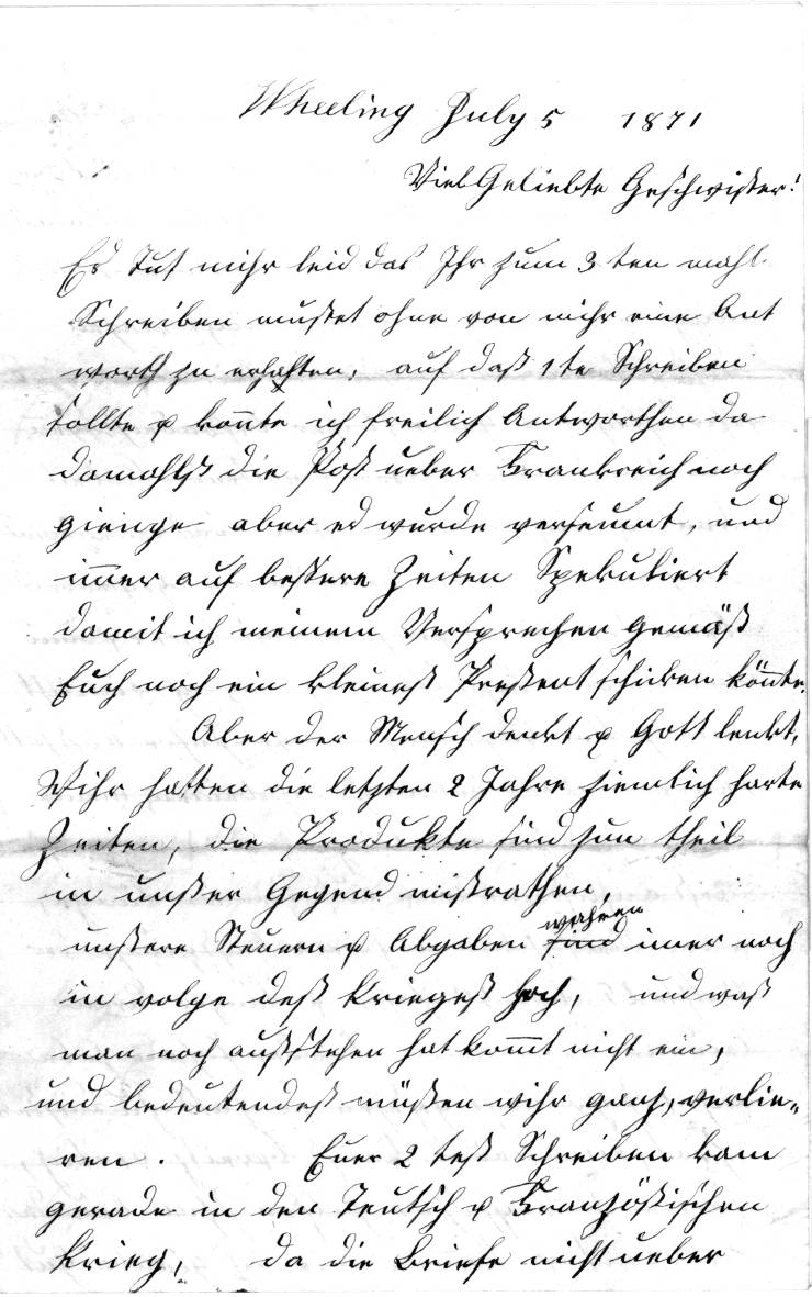 Brief des Luzerner Auswanderers Josef Unternährer an seine Geschwister 1871 - Seite 1