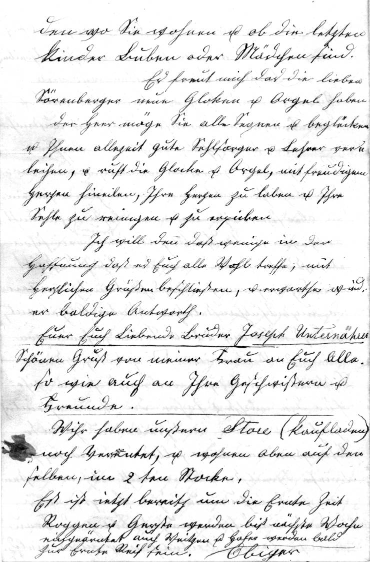 Brief des Luzerner Auswanderers Josef Unternährer an seine Geschwister 1871 - Seite 4