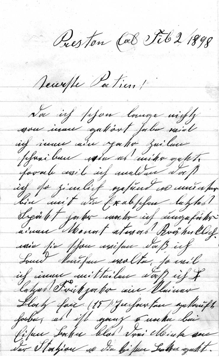 Brief des Auswanderers Josef Schnider von Flühli in Preston, 1898